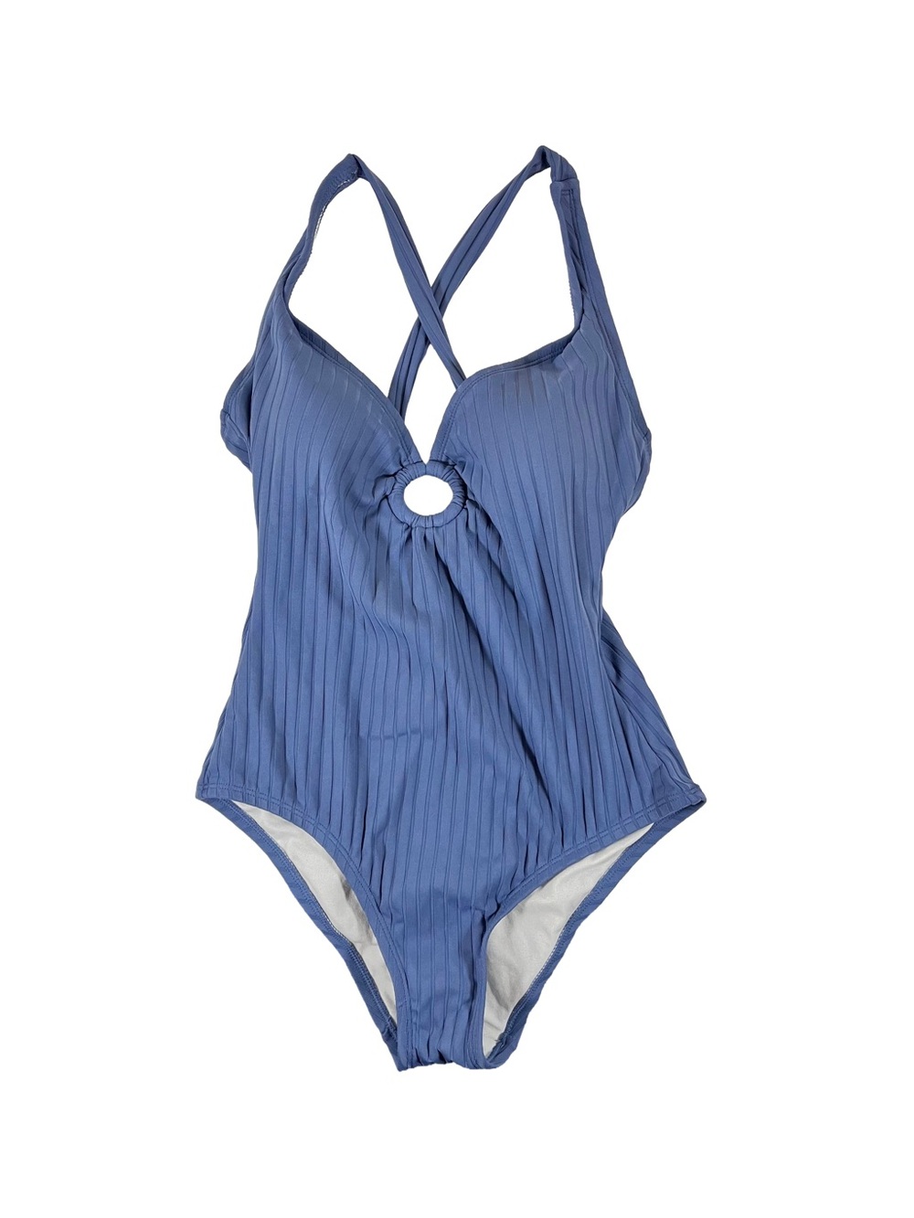 Kona Sol Ribbed One-Piece Swimsuit Dusty Blue, size small